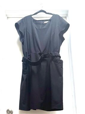 Calvin Klein Cap-Sleeve Belted Sheath Dress with Pockets